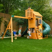 KidKraft Ridgemoor Perch Wooden Swing Set / Playset with Slides, Rock Wall and Crows Nest