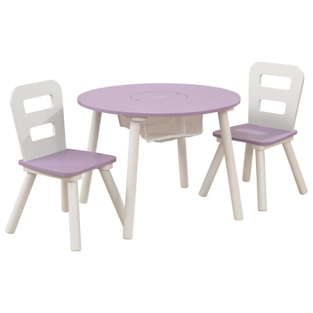 KidKraft Round Storage Table & 2 Chair Set with Hidden Storage in Center, Lavender