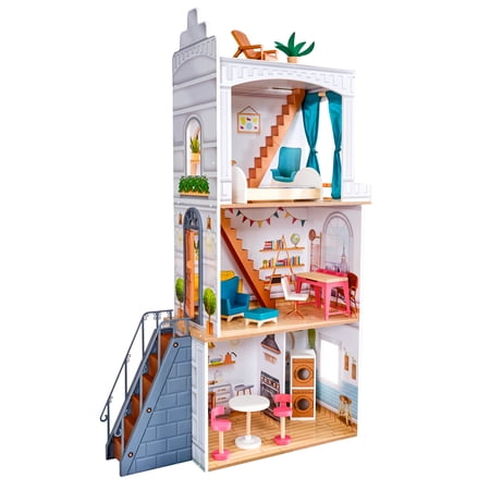 KidKraft Rowan Wooden Terrace Dollhouse with 13 Accessories