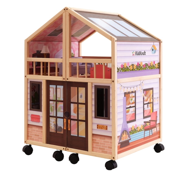 KidKraft So Darling Wooden Dollhouse on Wheels with 29 Accessories