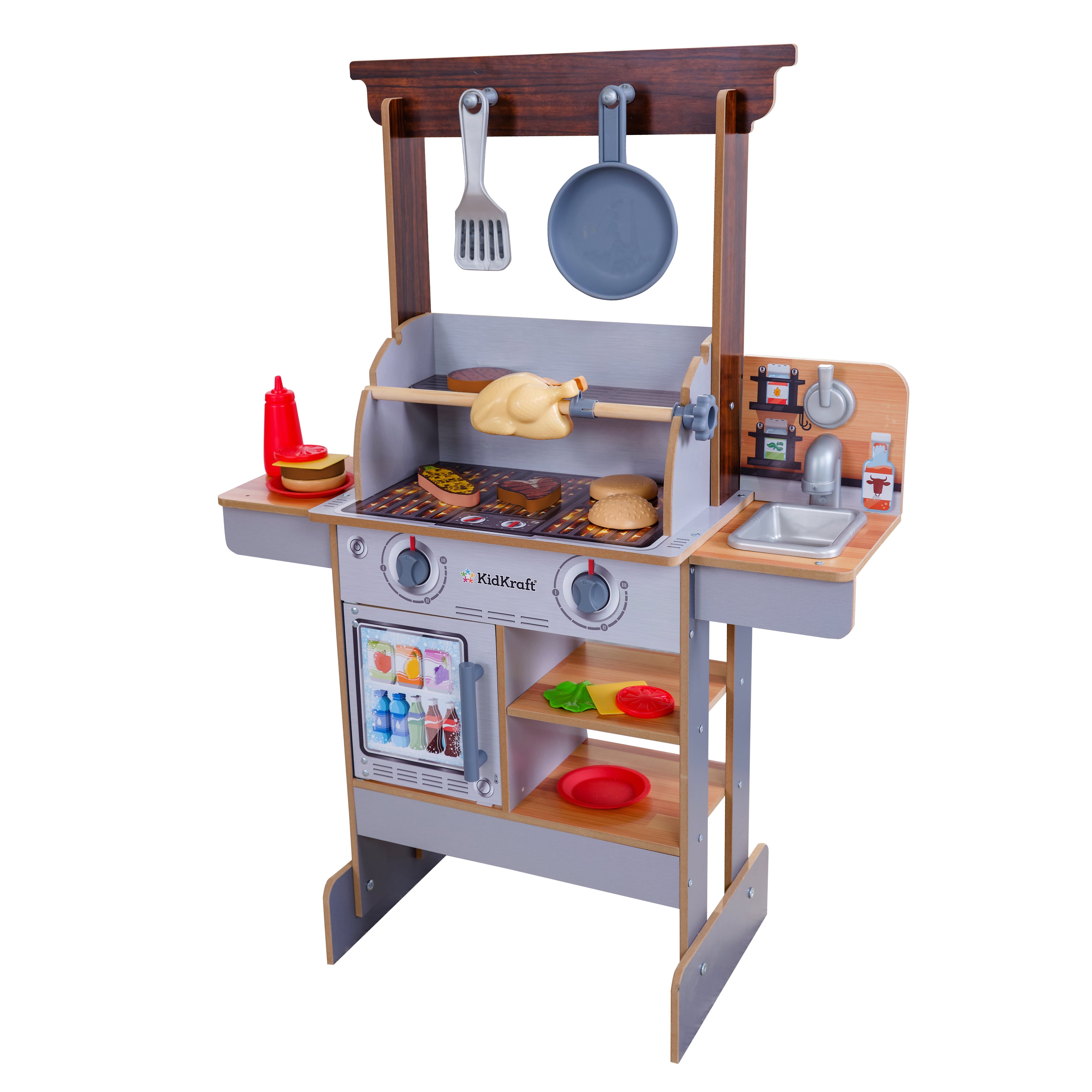 KidKraft Spin & Reveal Wooden Grill & Play Kitchen with Water-Reveal Food & 21 Accessories