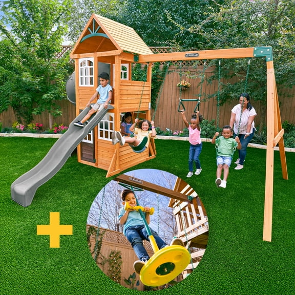 KidKraft Sterling Falls Wooden Swing Set + Pogo Swing Bundle Set