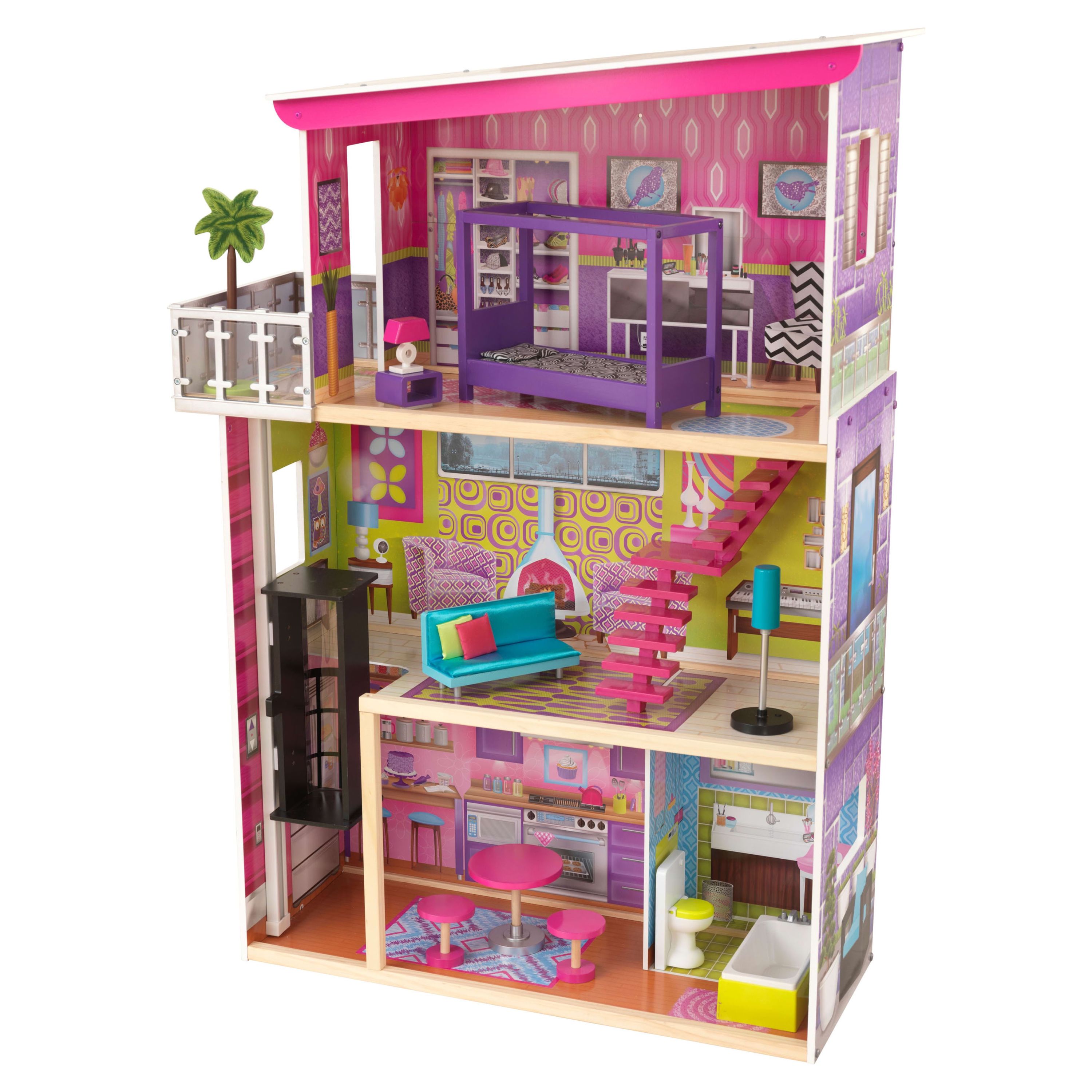 KidKraft Super Model Wooden Dollhouse with Elevator and 11 Accessories, Ages 3 and up - image 1 of 9