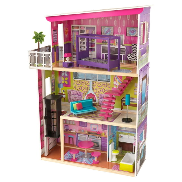 KidKraft Super Model Wooden Dollhouse with Elevator and 11 Accessories, Ages 3 and up