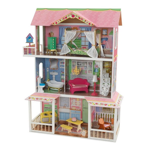 KidKraft Sweet Savannah Wooden Pretend Play House Doll Dollhouse with Furniture