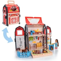 KidKraft Tote-ables™ Portable Barn Dollhouse with Doll Included, Storage, 30 Accessories