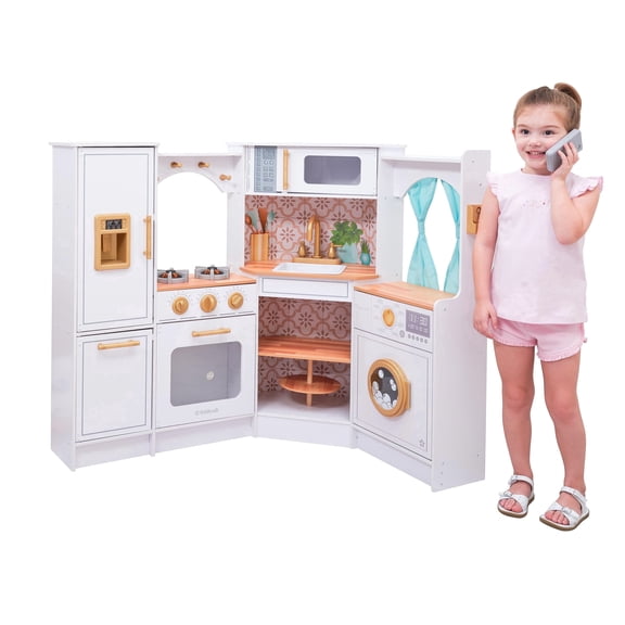 KidKraft Ultimate Corner Wooden Play Kitchen with Lights & Sounds, White