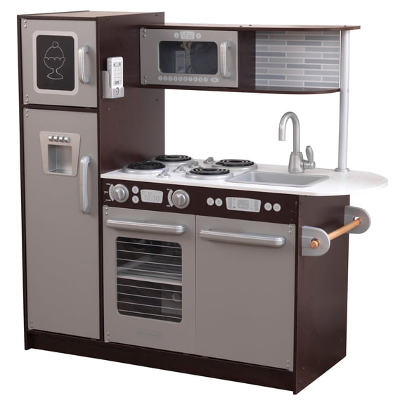 KidKraft Uptown Espresso Wooden Play Kitchen with Play Phone, Chalkboard & Towel Rack - Espresso