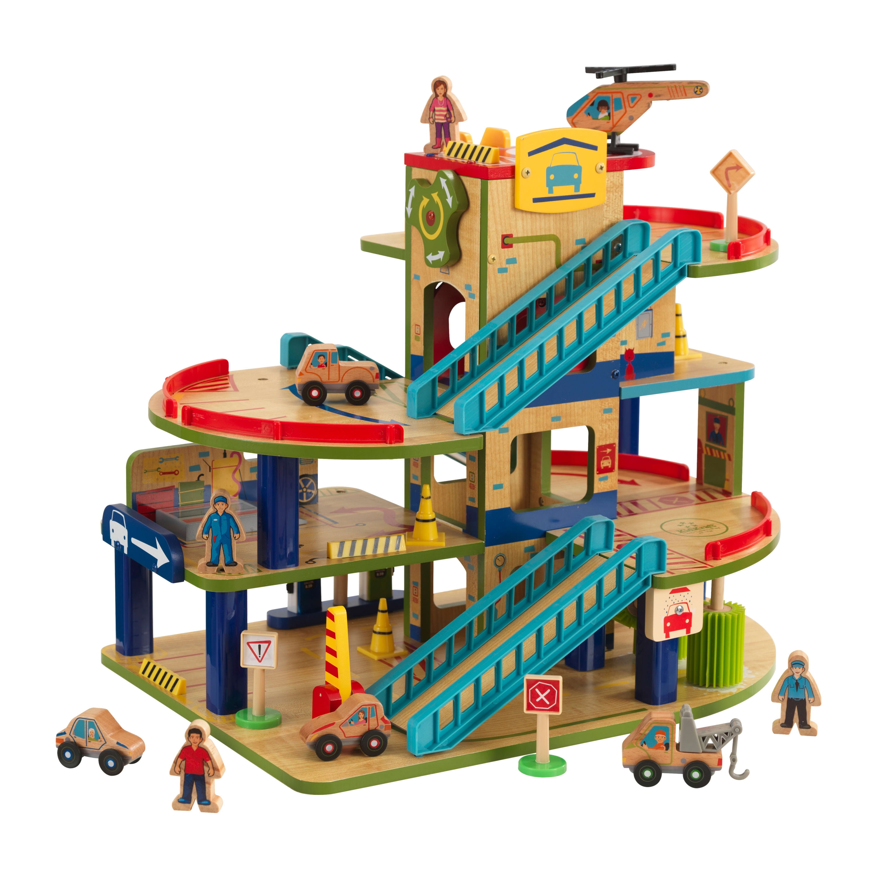 KidKraft Wash N Go Wooden Car Garage Playset with 19 Accessories and