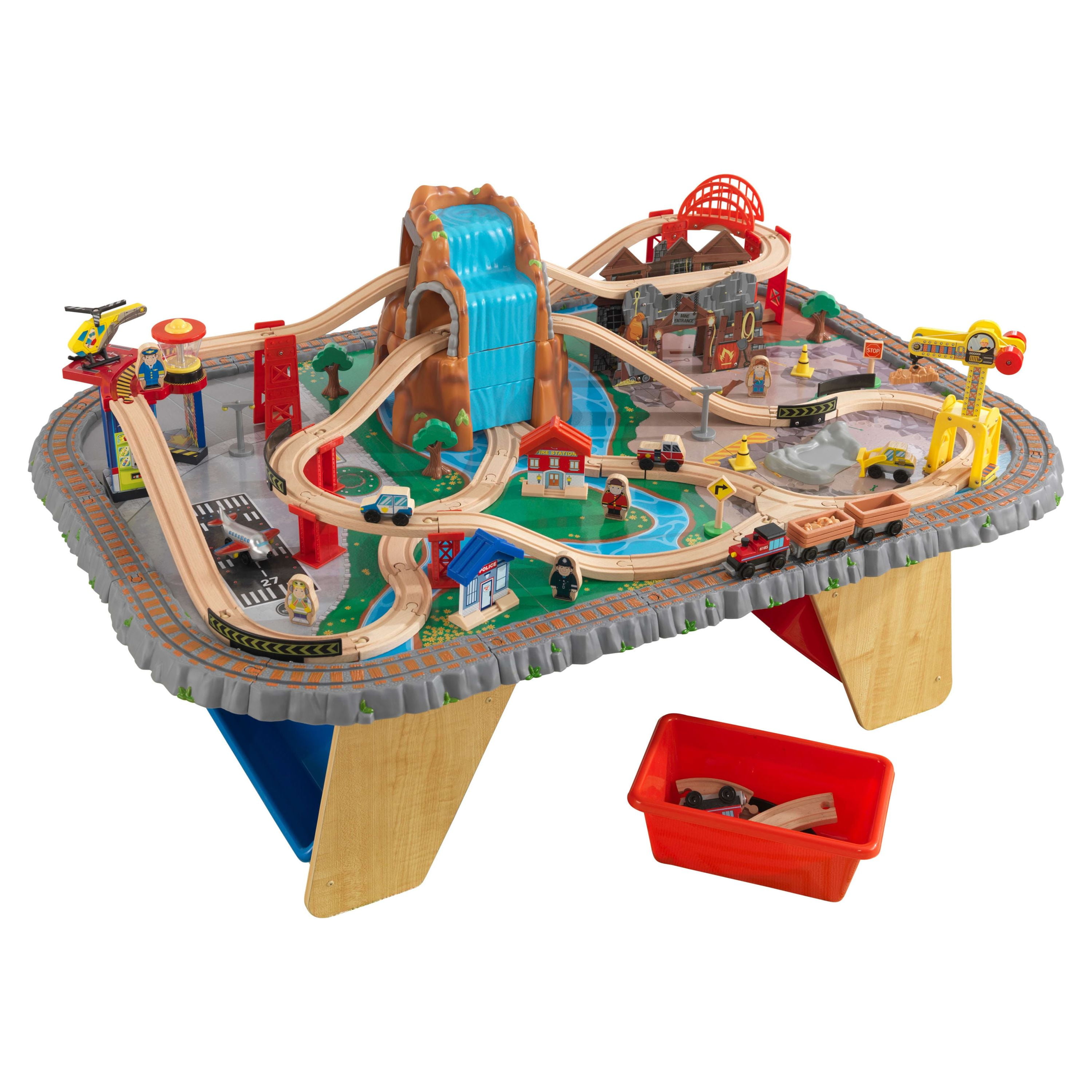 KidKraft Waterfall Junction Wooden Train Set & Table with 4