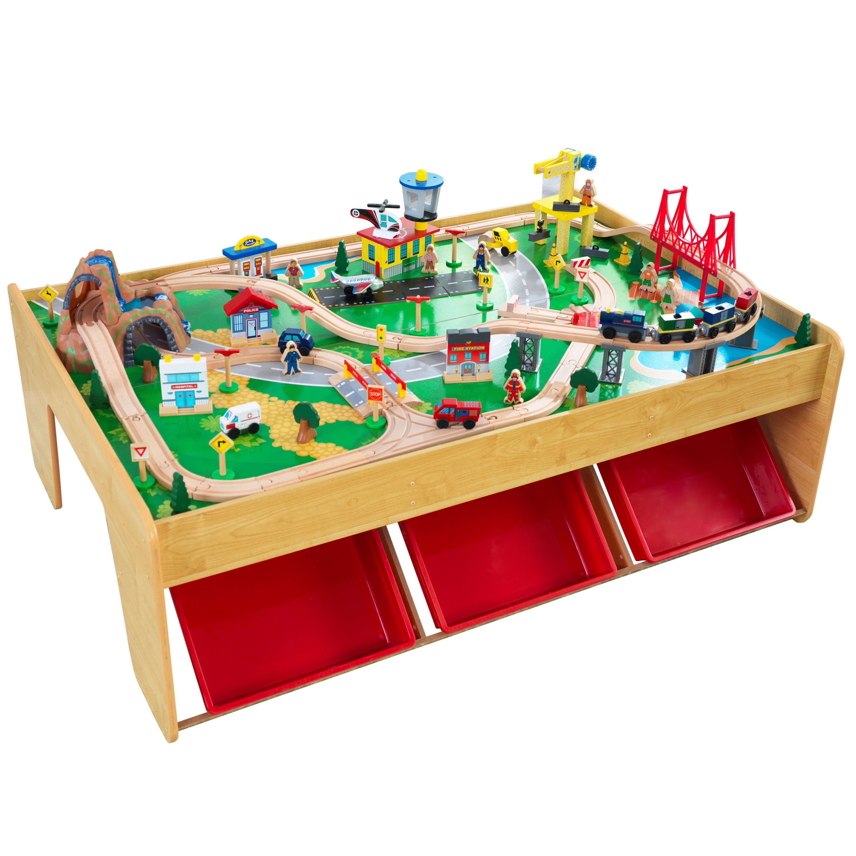 KidKraft Waterfall Mountain Wooden Train Set & Table with 120 Pieces, For Ages 3+ - image 1 of 8