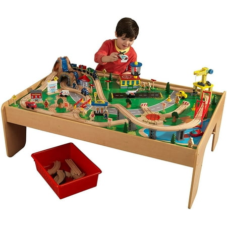 KidKraft Waterfall Mountain Wooden Train Set & Table with 120 Pieces, For Ages 3+