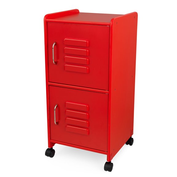 KidKraft Wood Medium Storage Locker on Wheels with Two Compartments, Red