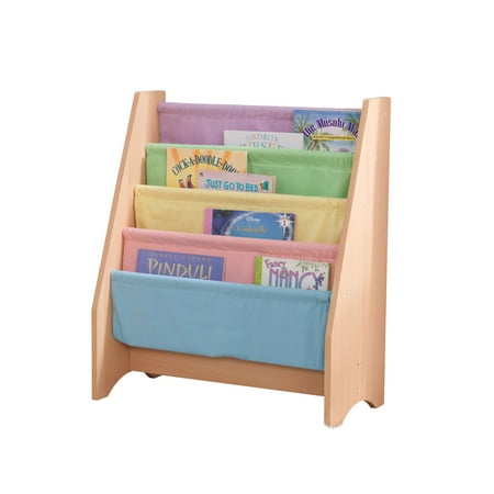 KidKraft Wood and Canvas Sling Bookshelf Furniture for Kids – Pastel & Natural