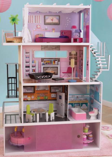 KidKraft Wooden Beachfront Mansion w 14 Furnitures Kids Doll House for ...