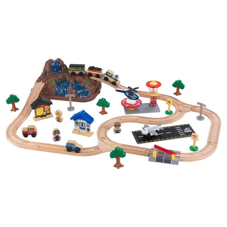 KidKraft Wooden Bucket Top Mountain Magnetic Train Set with 61 Pieces