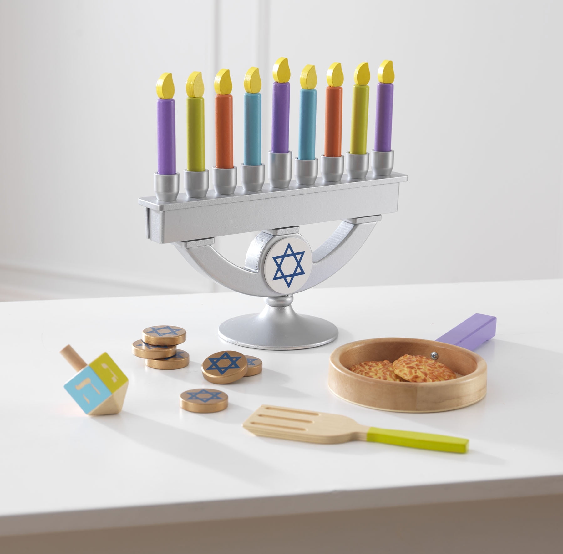 KidKraft Wooden Chanukah/Hanukkah Menorah, Dreidel, Latke and Gelt Toy