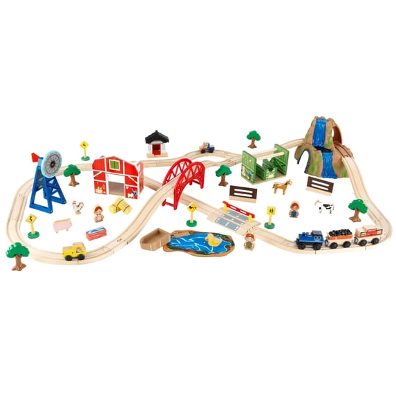 KidKraft Wooden Farm Train Set with 75 Pieces Included, Children's Toy Vehicle Playset