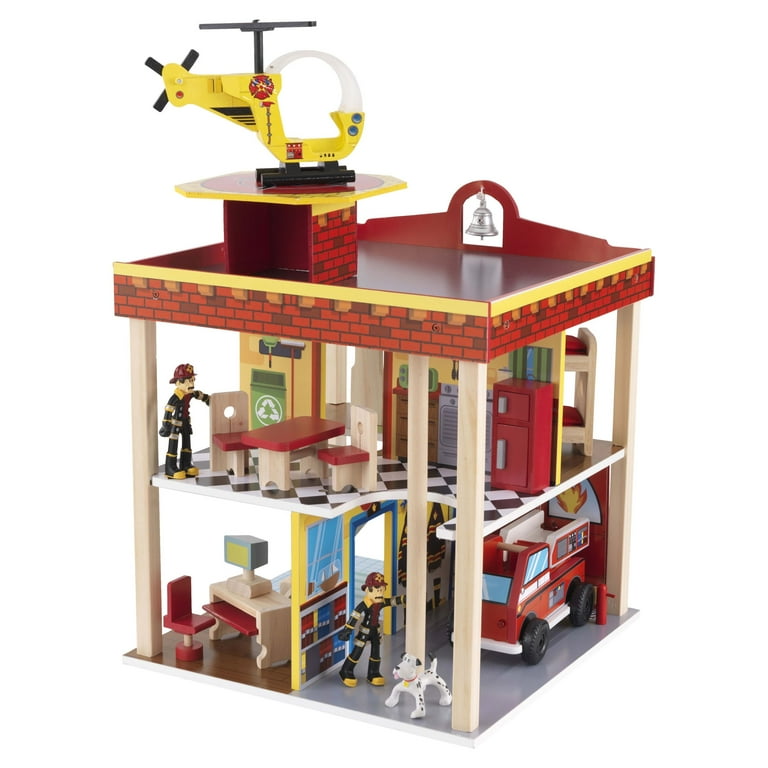 KidKraft Fire Station Set with Wooden Toy, 360 Play, Garage Doors