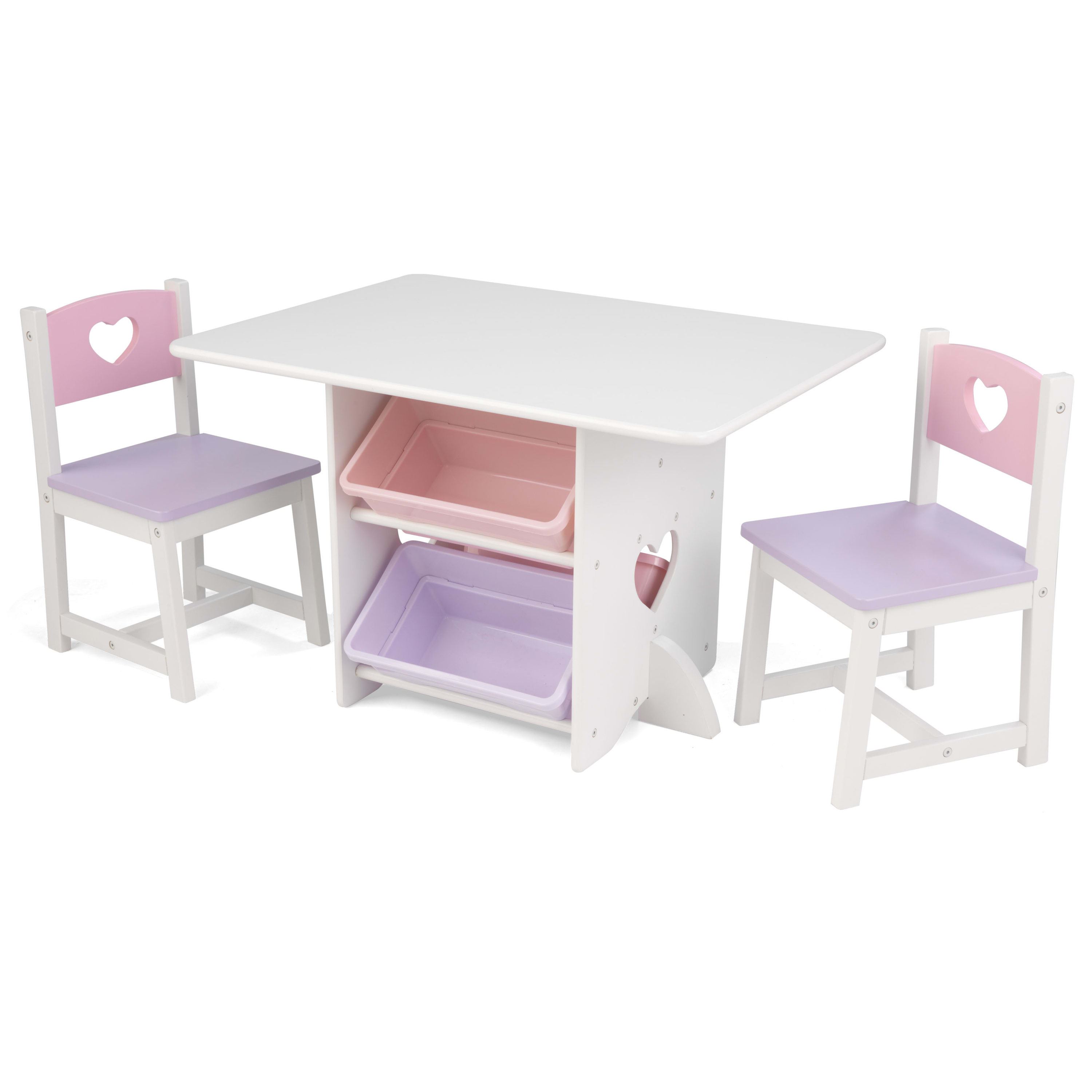 KidKraft Wooden Heart Table & Chair Set with 4 Bins, Pink, Purple & White, for Ages 3+ - image 1 of 7