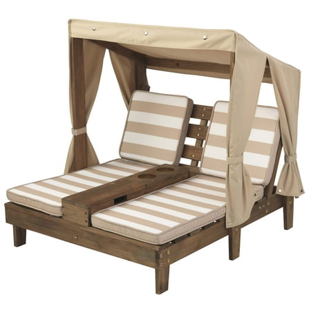 KidKraft Wooden Outdoor Double Chaise Lounge, Cup Holders, Espresso
