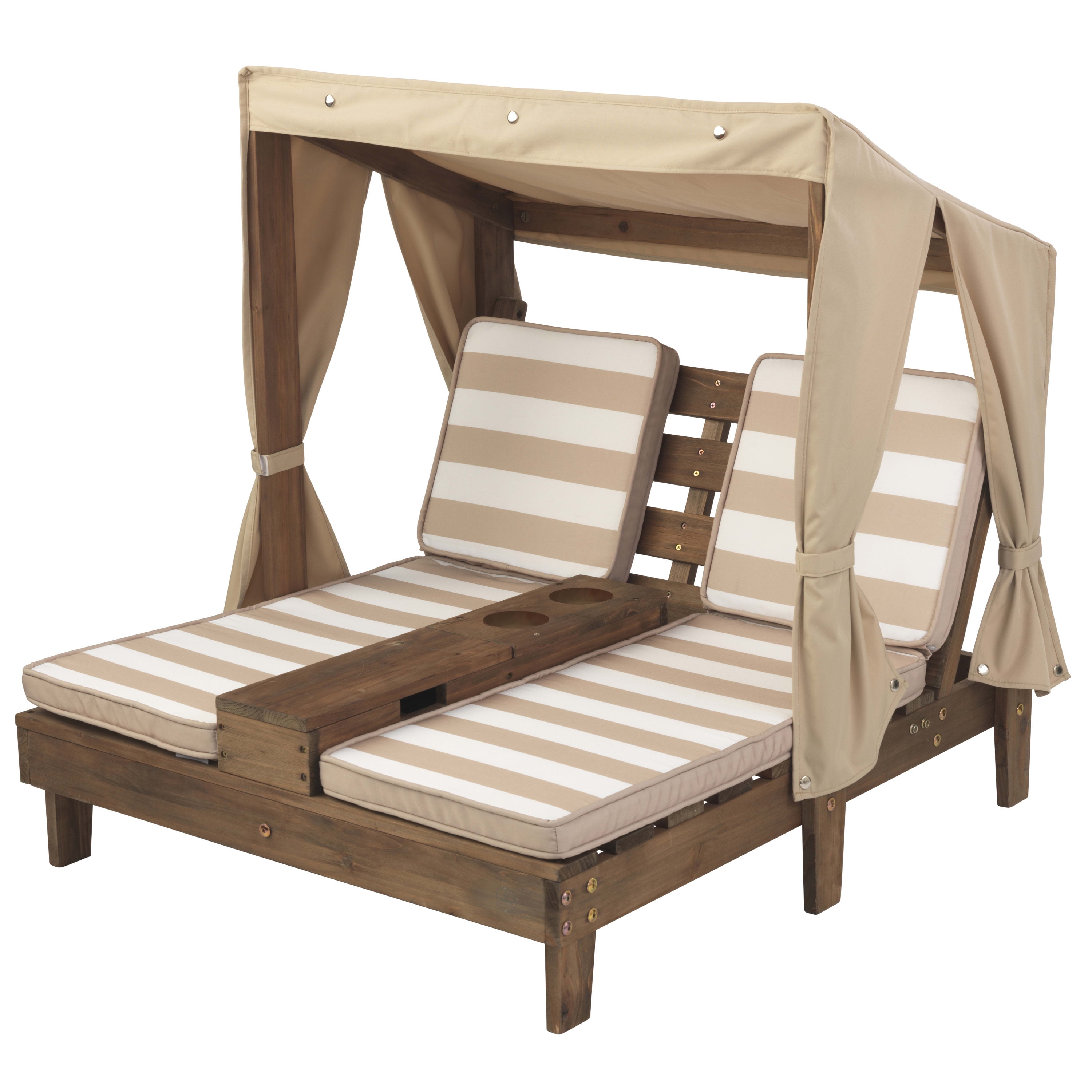 Free Shipping KidKraft Wooden Outdoor Double Chaise Lounge Cup Holders Espresso Walmart