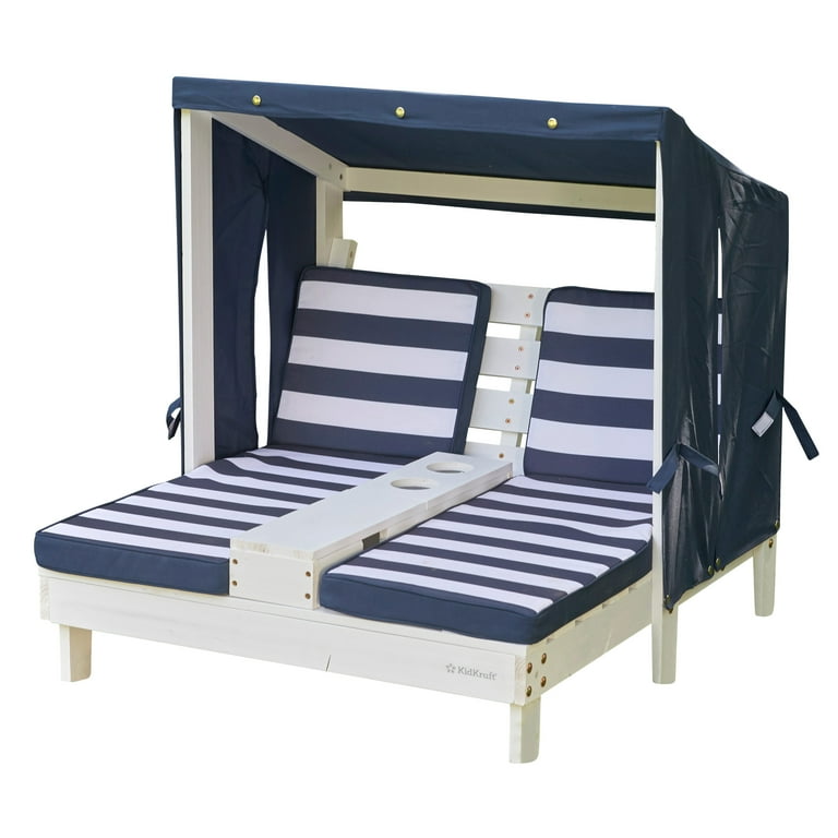 KidKraft Kids Patio Double Chaise Lounger with Cup Holders White Navy Stripes Walmart