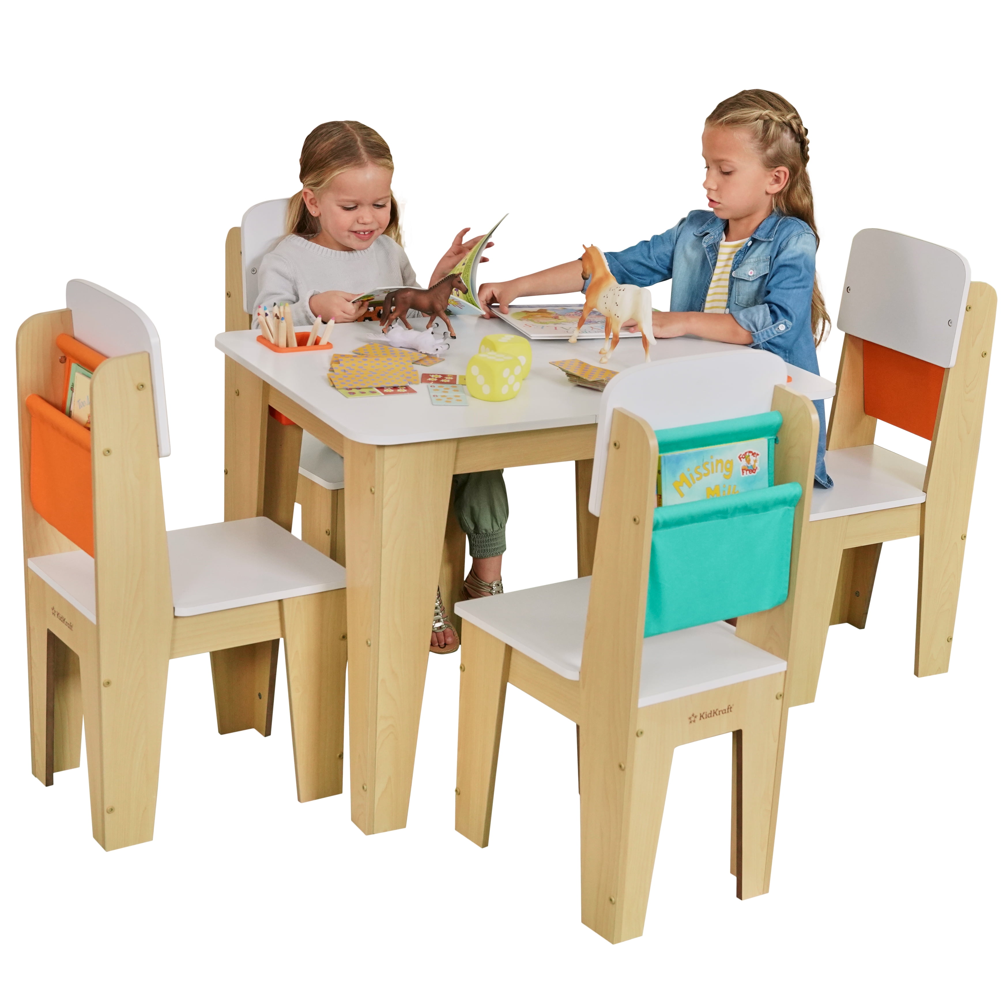 KidKraft Wooden Table and Chair Set with Pocket Storage Natural in Libya at LYD 0 Rating 5