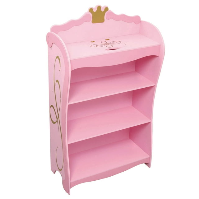 KidKraft Wooden Princess Bookcase with Crown Accent, Shelves and Hidden Storage - Pink