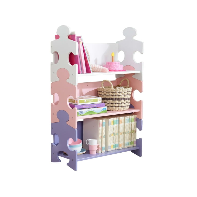 KidKraft Wooden Puzzle Bookcase with Three Shelves, Pastel