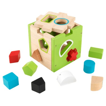 KidKraft Wooden Shape Sorting Cube - Preschool Toys and Toys for Teaching Toddlers, No Assembly Toys
