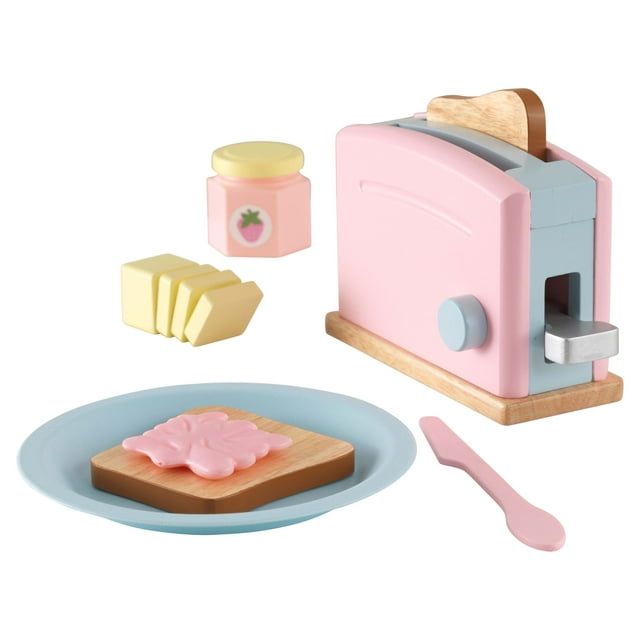 KidKraft Wooden Toaster Playset with 8 Pieces, Kitchen Toy - Pastel