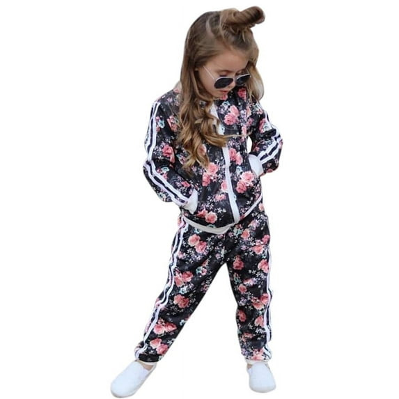 KidPika Floral Sport Jacket & Trouser Pant Athletic Outfit Set, 2-Piece, Sizes 2-7 Years