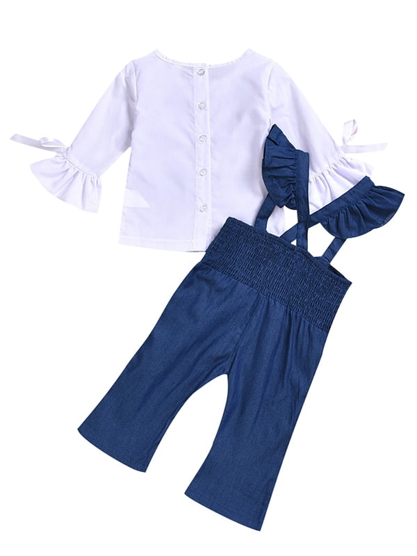KidPika Kids Baby Girl Winter Clothes Ruffle Cotton Tops Denim Pants ...