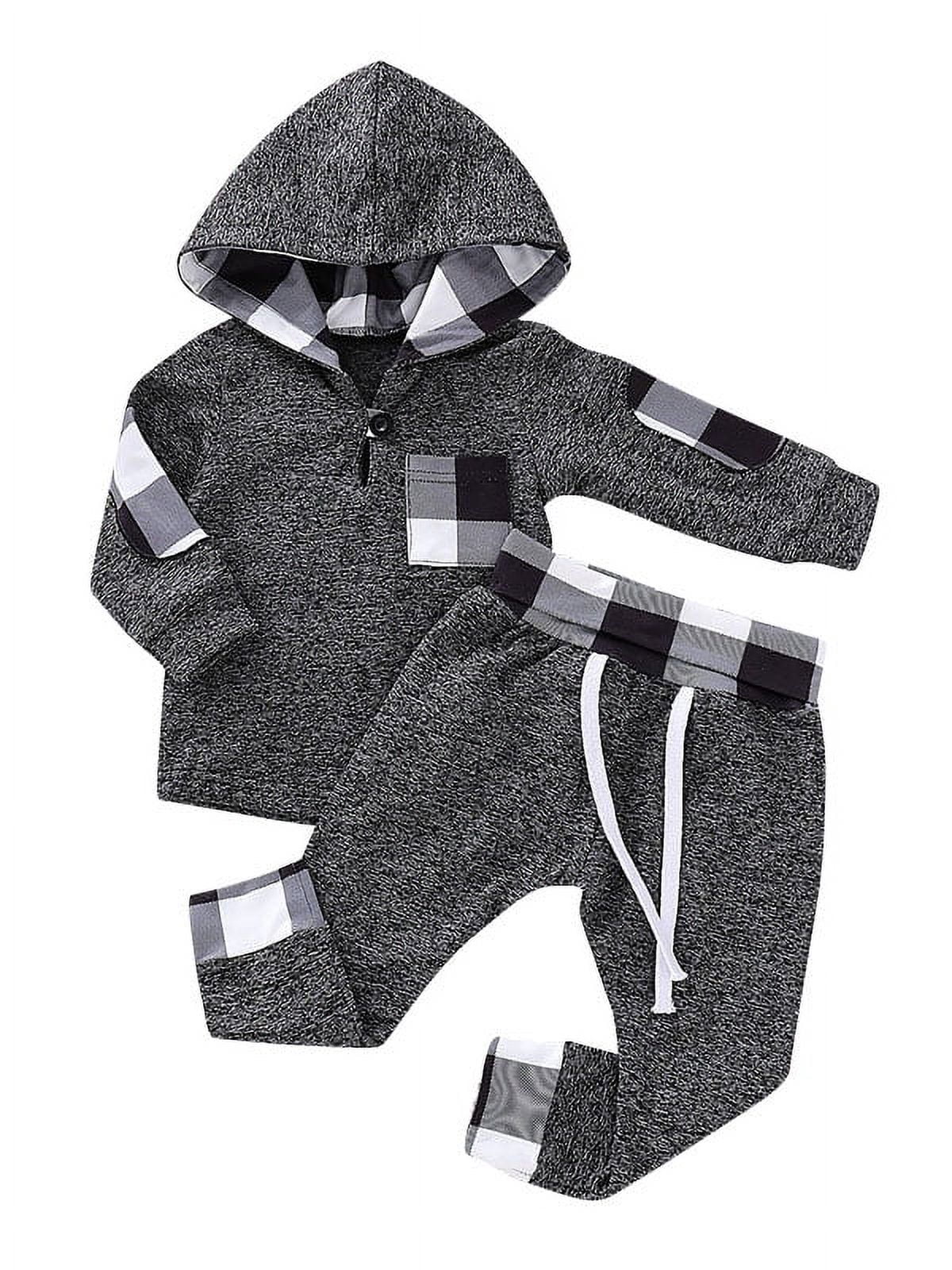 KidPika Toddle Newborn Baby Boys Plaids Check Hoodie Tops TShirt+Pants