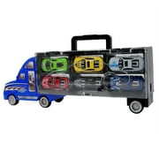 KidPlay Semi Truck Trailer Race Car Transporter Diecast Hauler - Blue