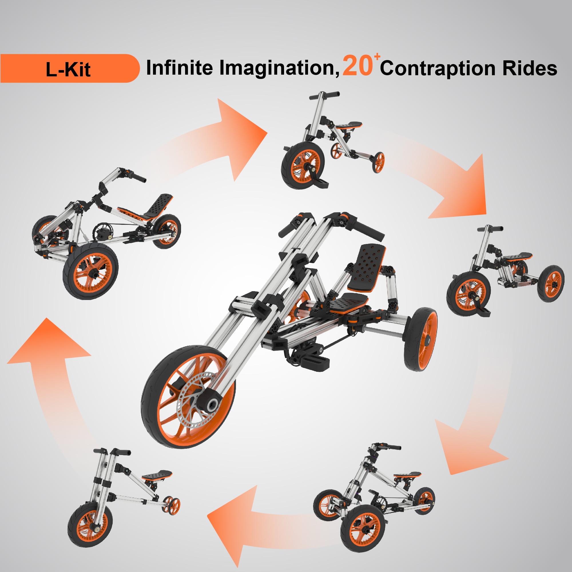 KidRock Buildable Kit 20 in 1 Kids Go Kart Set Suitable for 1 to 8 Years Old Two Wheel Bike Three Wheel Bike Go Kart Sit Stand Scooter etc. L Kit Walmart