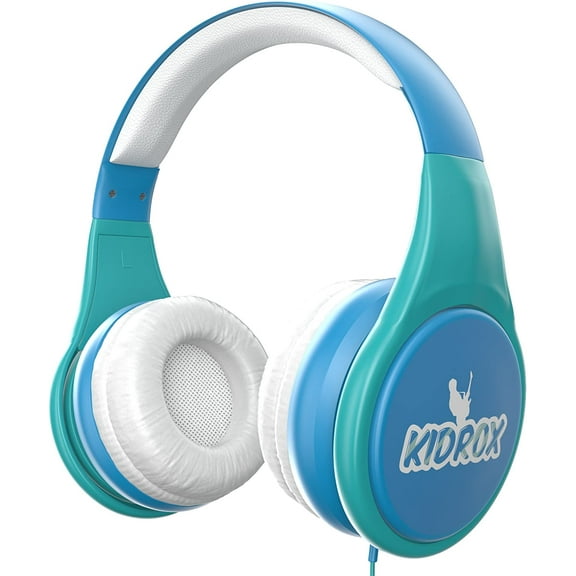 KidRox RS4 Kids Headphones 85dB Volume Limited Adjustable and Safe Hearing Protection Tangle Free Wired On-Ear Earphones For Children Toddler Boys Girls (Blue)