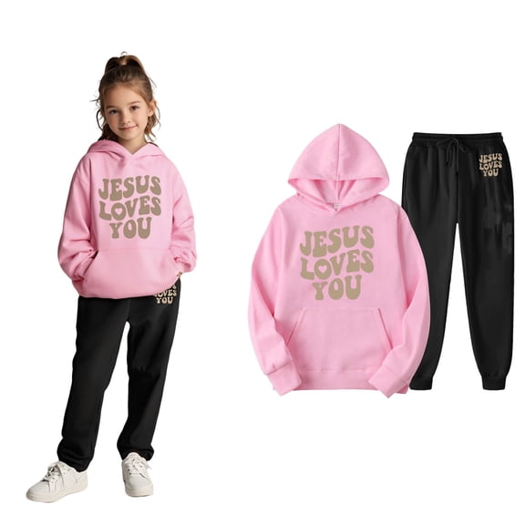 KidS Boys Christian Sweatshirt Long Sleeve Cute Graphic Hoodies Girls Loose Pullover and Jogger Pants 2 Pcs Fall Winter Clothes 8-10 Years Old Girl Clothes Cute Boys Girls Clothing