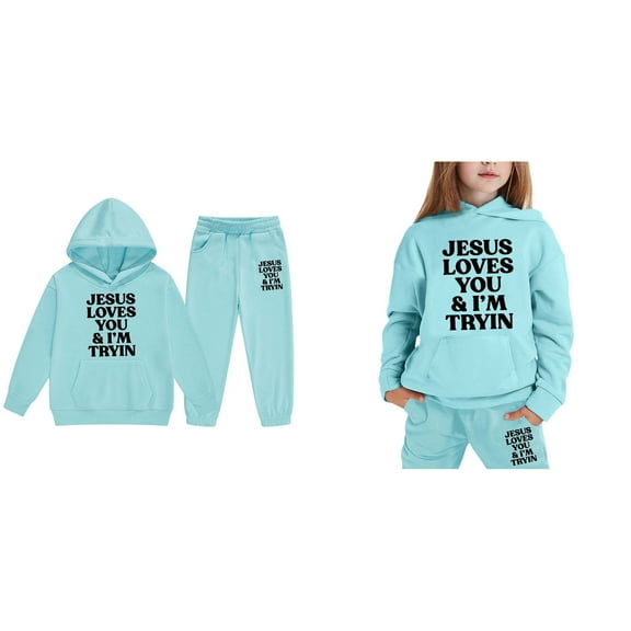 KidS Boys Jesus Hoodies Long Sleeve Comfy Graphic Hoodies Oversize Pullover and Sweatpants 2 Piece Fall Clothes Tween Clothes 8-9 Years Cute Boys Girls Clothing