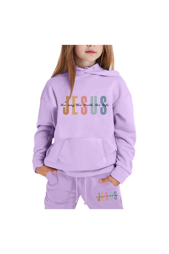 KidS Boys Jesus Loves You Hoodies Long Sleeve Comfy Graphic Hoodies Loose Pullover Jogging Pants 2 Pcs Fall Winter Clothes Junior Boys Clothes 5-6 Years Cute Boys Girls Clothing