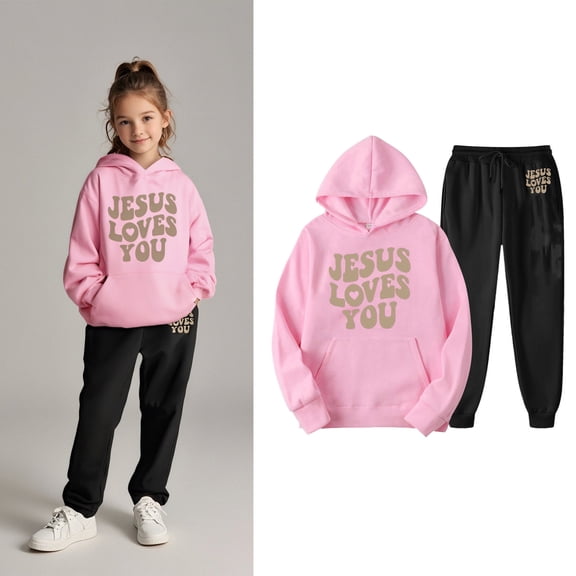 KidS Christian Sweatshirts Long Sleeve Warm Graphic Hoodies Oversize Pullover Jogging Pants 2 Pcs Fall Winter Clothes Girl Clothes 3-4 Years Cute Boys Girls Clothing
