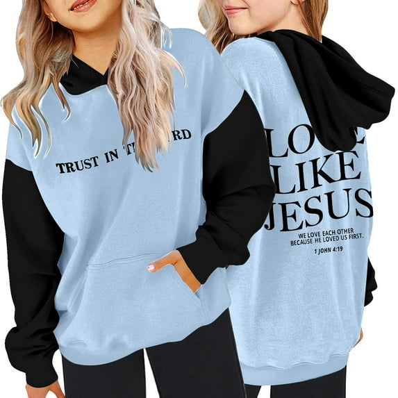 KidS Girls Christian Sweatshirt Long Sleeve Warm Graphic Hoodies Loose Pullover Jogging Pants 2 Pcs Fall Winter Clothes Toddler Boys Clothes 6-7 Years Cute Boys Girls Clothing