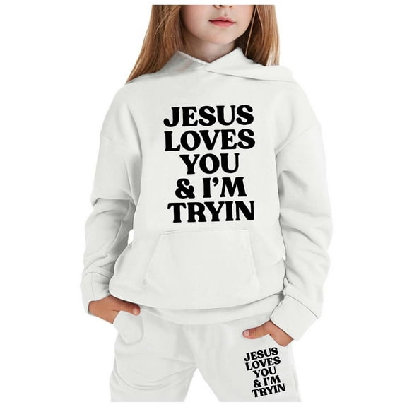 KidS Girls Jesus Hoodies Long Sleeve Casual Graphic Hoodies Girls Loose Pullover Sweatpants 2 Piece Fall Winter Clothes Boys 4-5 Years Clothes Cute Boys Girls Clothing