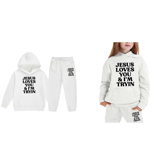 KidS Girls Jesus Loves You Hoodie Long Sleeve Fashion Graphic Hoodies Loose Pullover Jogging Pants 2 Piece Fall Clothes Girl Hoodies 4-5 Years Cute Boys Girls Clothing