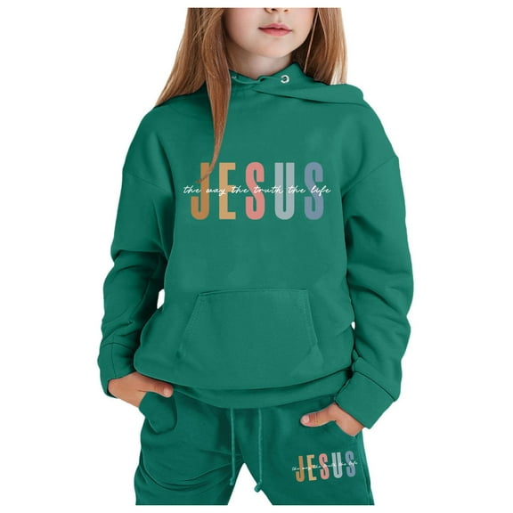 KidS Jesus Loves You Hoodie Long Sleeve Fashion Graphic Hoodies Girls Oversize Pullover Jogging Pants 2 Pcs Winter Clothes 3-4 Years Boys Clothes Cute Boys Girls Clothing