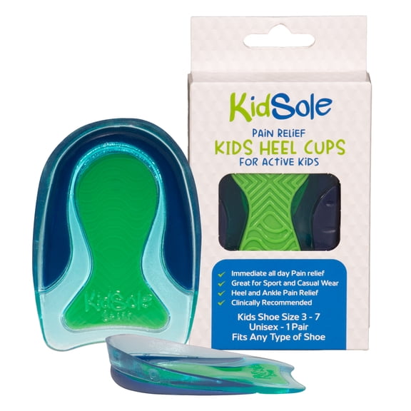 KidSole Kids Gel Heel Cups, Shock Absorbing, Non-Slip Support, Size 3-7
