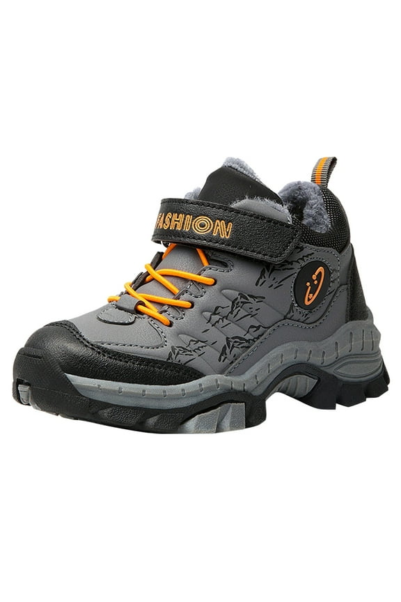 Toddler Boots,Children Snow Boots Boys Leather Winter Cotton Plush Thickened Warm Non- Sole Hiking Shoes Outdoor Casual Kids Footwear,Fall Boots,Dark Gray,6.5 Years