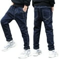 thumbnail image 1 of Kidagic Boys Straight Jeans Children Elastic Waist Pull On Jeans Regular Stretch Outdoor Denim Pants,4-14Y & Husky, 1 of 9