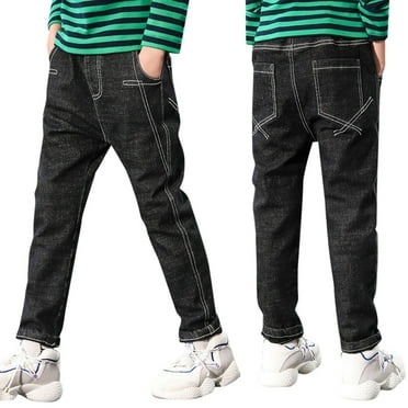 Kidagic Boys Straight Jeans Children Elastic Waist Pull On Jeans Regular Stretch Outdoor Denim Pants,4-14Y & Husky